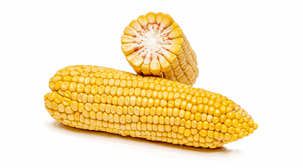 Ganzer Maiskolben und Maiskolben im Querschnitt der Sorte Farmpax.